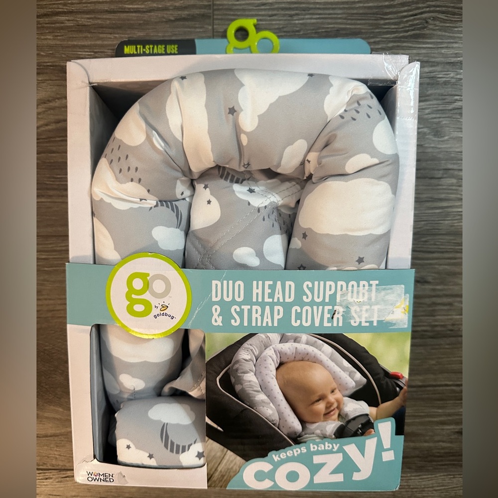 Go by Goldbug Baby DUO HEAD SUPPORT & STRAP COVER SET - Grey Clouds